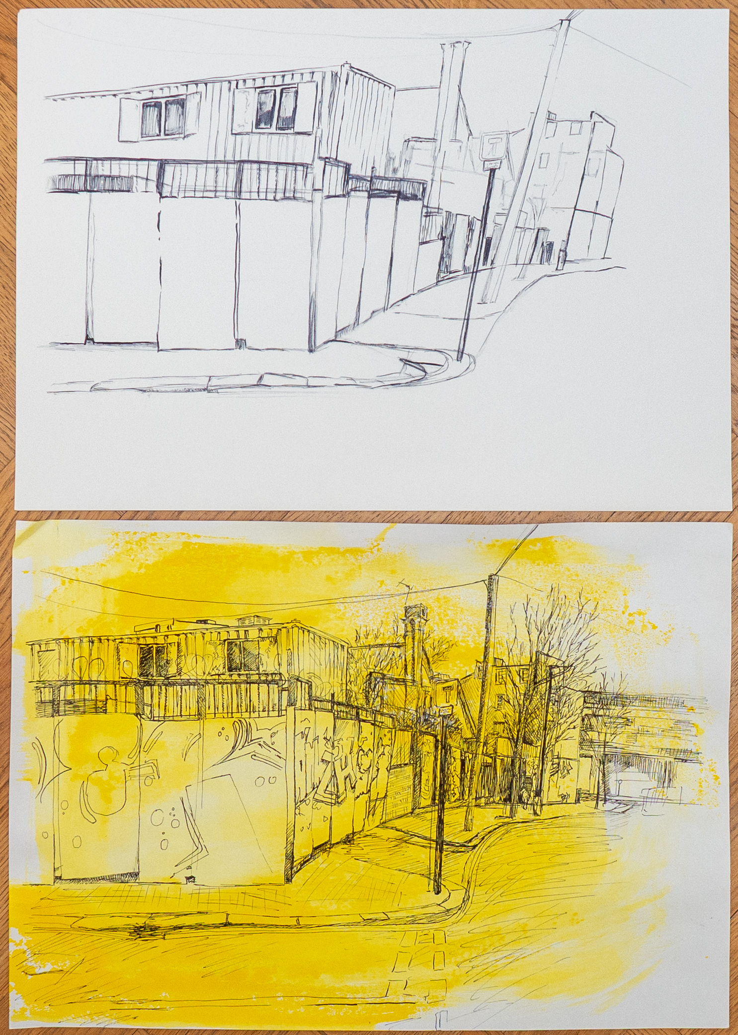 Fading Buck Street study. Ink with brush and ink with nib.